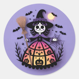 Adesivo Redondo Halloween Skeleton Witch
