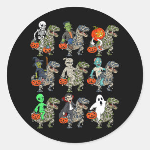 Adesivo Redondo Halloween Skeleton Zombie Andando Mummy T Rex Vamp