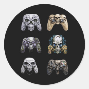 Adesivo Redondo Halloween Skeleton Zombie Controladoras de Jogos M