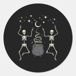 Adesivo Redondo Halloween Skeletons Dance Witch Cauldron Costume W