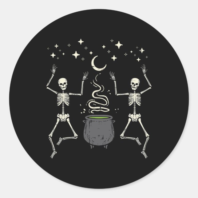 Adesivo Redondo Halloween Skeletons Dance Witch Cauldron Costume W (Frente)