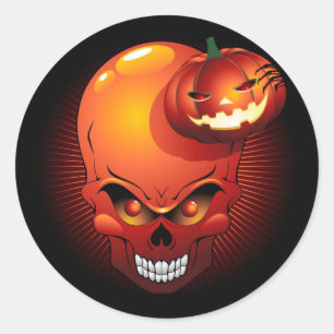 Adesivo Redondo Halloween Skull e Pumpkin
