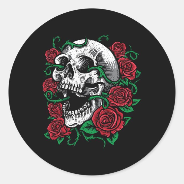 Adesivo Redondo Halloween Skull Rosa Skeleton Idet (Frente)