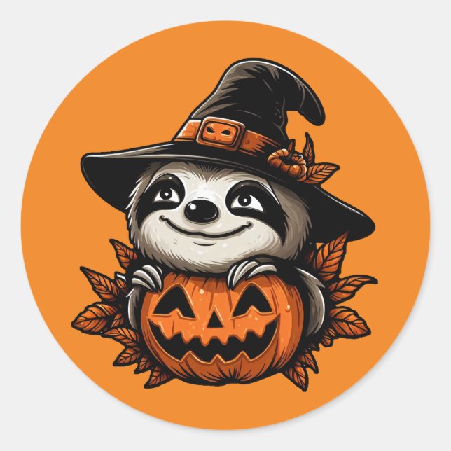 Adesivo Redondo Halloween Sloth Pumpkin Festivity (Frente)
