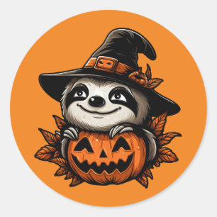 Adesivo Redondo Halloween Sloth Pumpkin Festivity