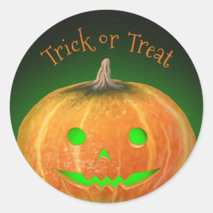 Adesivo Redondo Halloween - Spooktacular Pumpkin Sorri Luz Verde