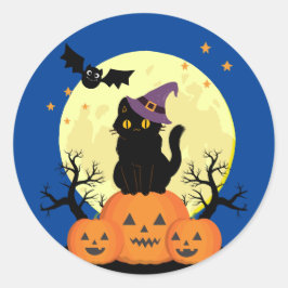 Adesivo Redondo Halloween Spooky Cat Witch Jack-o-lanterns