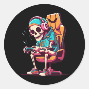 Adesivo Redondo Halloween Spooky Season Jogos Skeleton Jogo Assust
