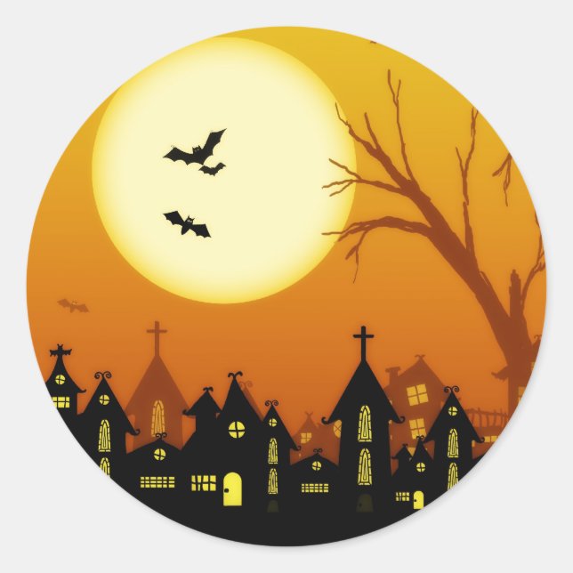 Adesivo Redondo Halloween Spooky Silhouettes Sticker (Frente)