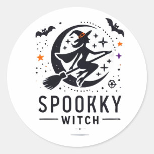 Adesivo Redondo Halloween Spooky Witch Design - Voando na Broom