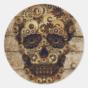 Adesivo Redondo Halloween Steampunk Skeleton Stickers