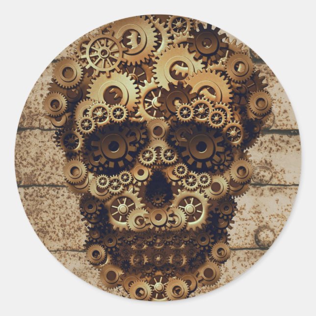 Adesivo Redondo Halloween Steampunk Skeleton Stickers (Frente)