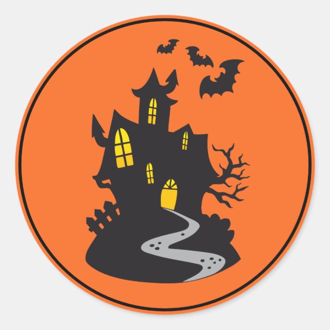 Adesivo Redondo Halloween Stickers-Casa Assombrada (Frente)