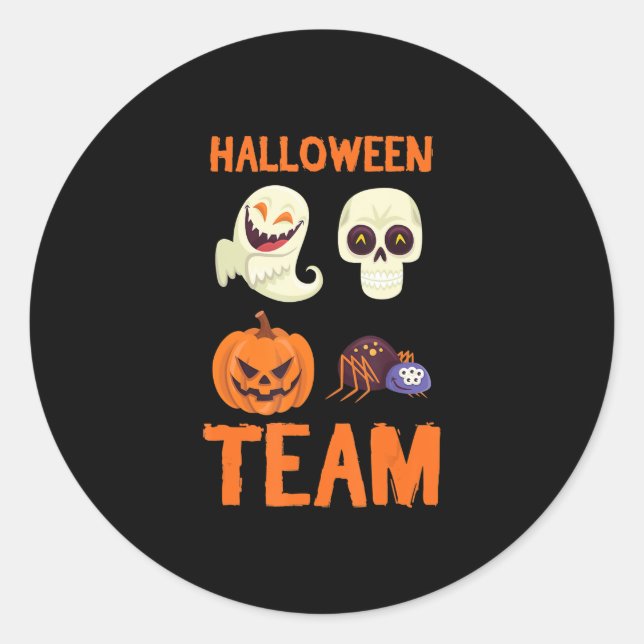 Adesivo Redondo Halloween Team Skeleton Pumpkin Ghost Spider Spook (Frente)