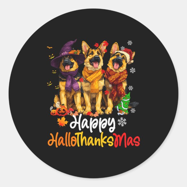 Adesivo Redondo Halloween Thanksgiving Christmas German Shepherd D (Frente)