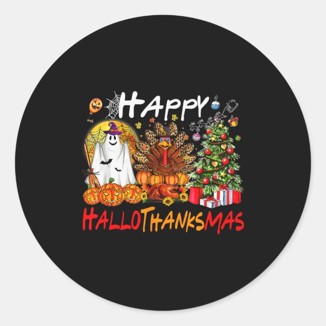Adesivo Redondo Halloween Thanksgiving Christmas Turkey Happy Hall (Frente)