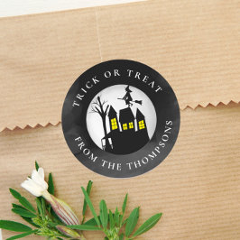 Adesivo Redondo Halloween Trick Ou Tratar Casa Assombrada