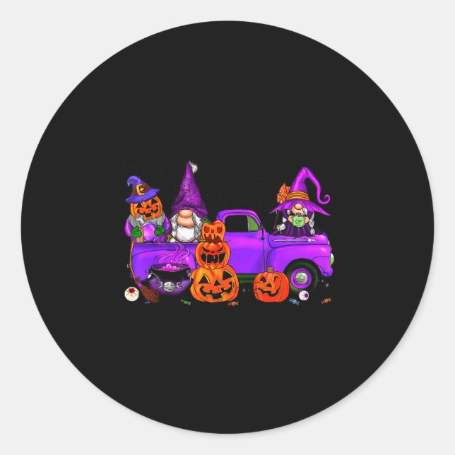 Adesivo Redondo Halloween Truck Gnome Witch Pumpkin Boo Ghost Funn (Frente)