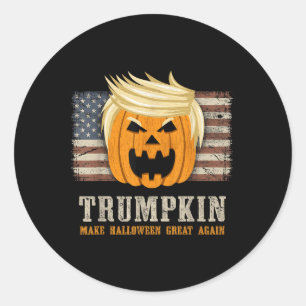 Adesivo Redondo Halloween Trumpkin Vintage Usa Bandeira Engraçada