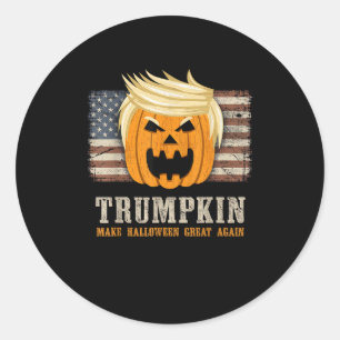 Adesivo Redondo Halloween Trumpkin Vintage Usa Bandeira Engraçada