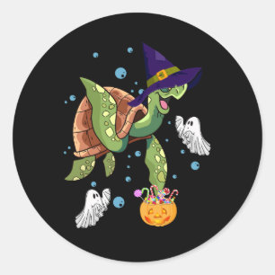 Adesivo Redondo Halloween Turtle Tortoise Witch Hat Ghost Costume