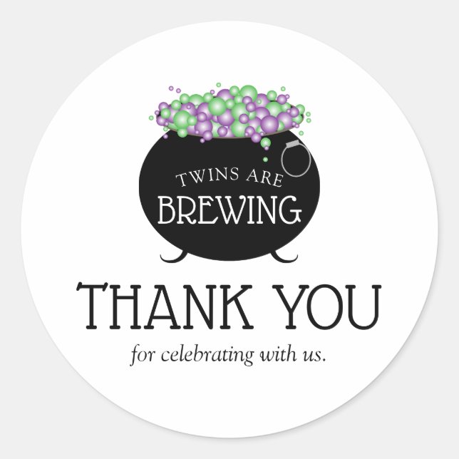 Adesivo Redondo Halloween Twins Chá de fraldas Witch Break Obrigad (Frente)