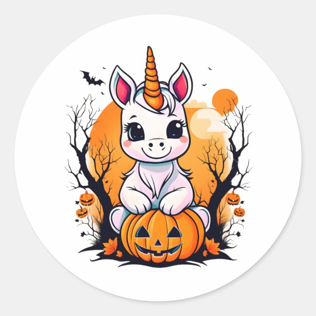 Adesivo Redondo Halloween Unicorn (Frente)