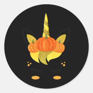 Adesivo Redondo Halloween Unicorn Face Ação de Graças Meninas de P