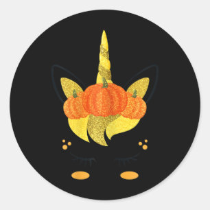 Adesivo Redondo Halloween Unicorn Face Ação de Graças Meninas de P