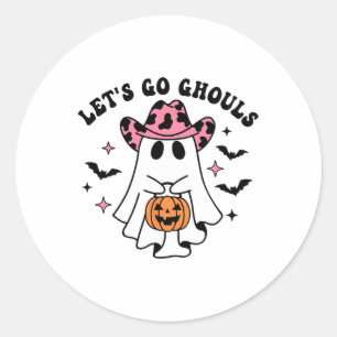 Adesivo Redondo Halloween Vamos Ir Ghouls Fantasma Retro Costume W
