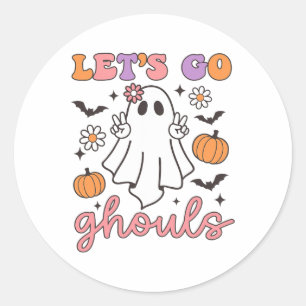 Adesivo Redondo Halloween Vamos Ir Ghouls Fantasma Retro Costume W