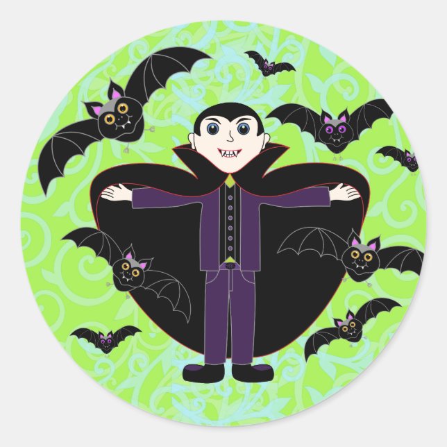 Adesivo Redondo Halloween Vampire Bats Green (Frente)