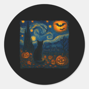 Adesivo Redondo Halloween Van Gogh Noite Estrelada Gatos Pretos Ab