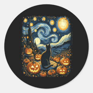 Adesivo Redondo Halloween Van Gogh Noite Estrelada Gatos Pretos Ab