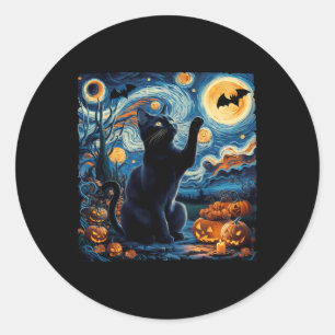 Adesivo Redondo Halloween Van Gogh' StarNight Black Cat Pumpkin