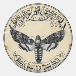 Adesivo Redondo Halloween Vintage Apothecary Death Cabeça Moth