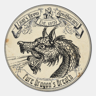 Adesivo Redondo Halloween Vintage Apothecary Dragon Respira