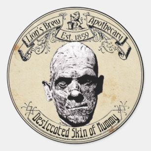 Adesivo Redondo Halloween Vintage Apothecary Skin of Mummy