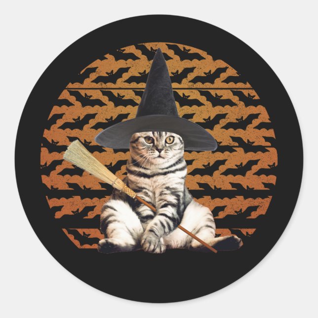 Adesivo Redondo Halloween Witch Cat (Frente)