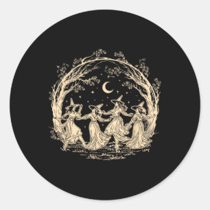 Adesivo Redondo Halloween Witch Dancing Cottagecore Bruxa Feminist