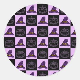 Adesivo Redondo Halloween Witch Hat Pumpkin Face Patterno Assustad