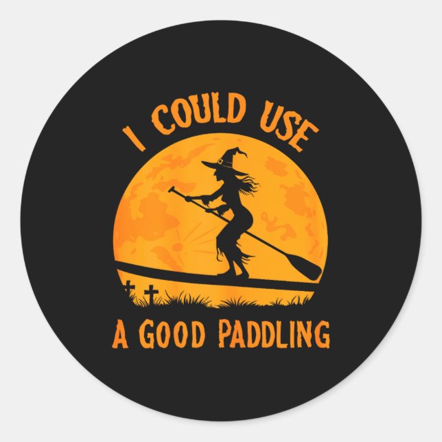 Adesivo Redondo Halloween Witch Paddleboarder Sup Standup Paddling (Frente)