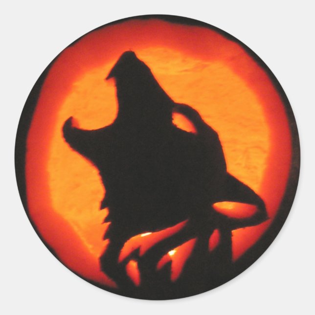 Adesivo Redondo Halloween Wolf Howling (Frente)