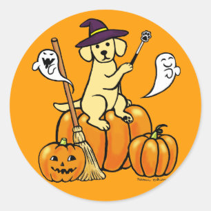 Adesivo Redondo Halloween Yellow Labrador Cartoon 2