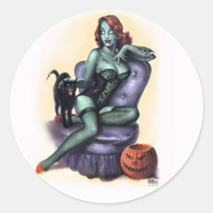 Adesivo Redondo Halloween Zombie Girl Pin Up