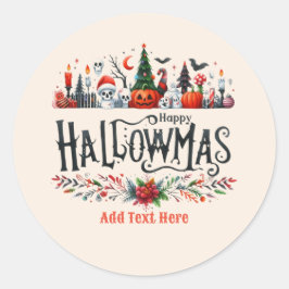 Adesivo Redondo Hallowmas Halloween Mashup de Natal