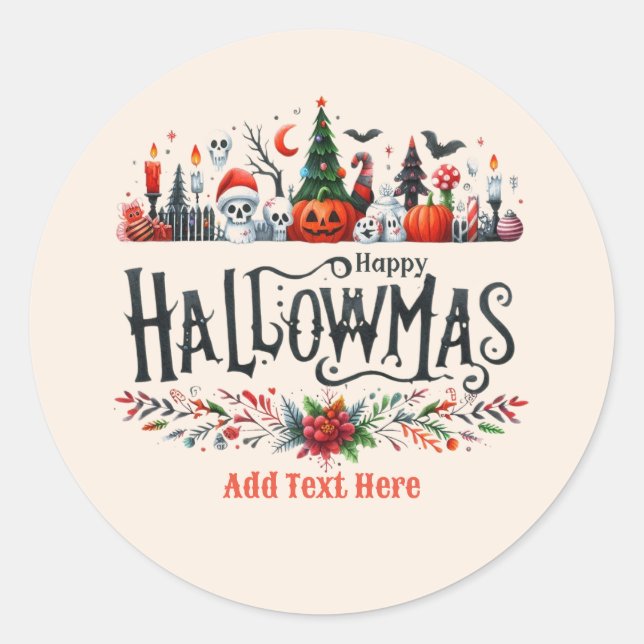 Adesivo Redondo Hallowmas Halloween Mashup de Natal (Frente)