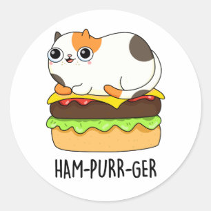 Adesivo Redondo Ham-Purr-Ger Funny Cat Hamburger Pun