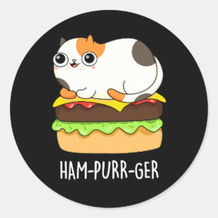 Adesivo Redondo Ham-Purr-Ger Funny Cat Hamburger Pun Dark BG