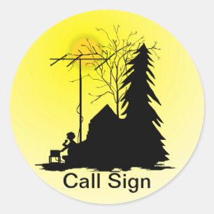 Adesivo Redondo Ham Radio Field Day Operator Silhoukers